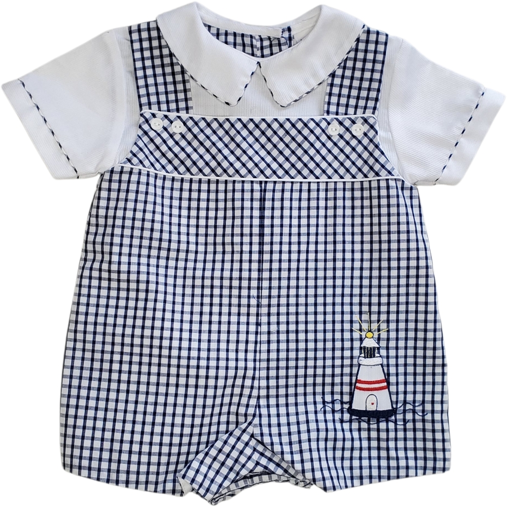 Vintage Jelly ‘n Jam Nautical Lighthouse Shortall Navy|White Baby Boy 3M
